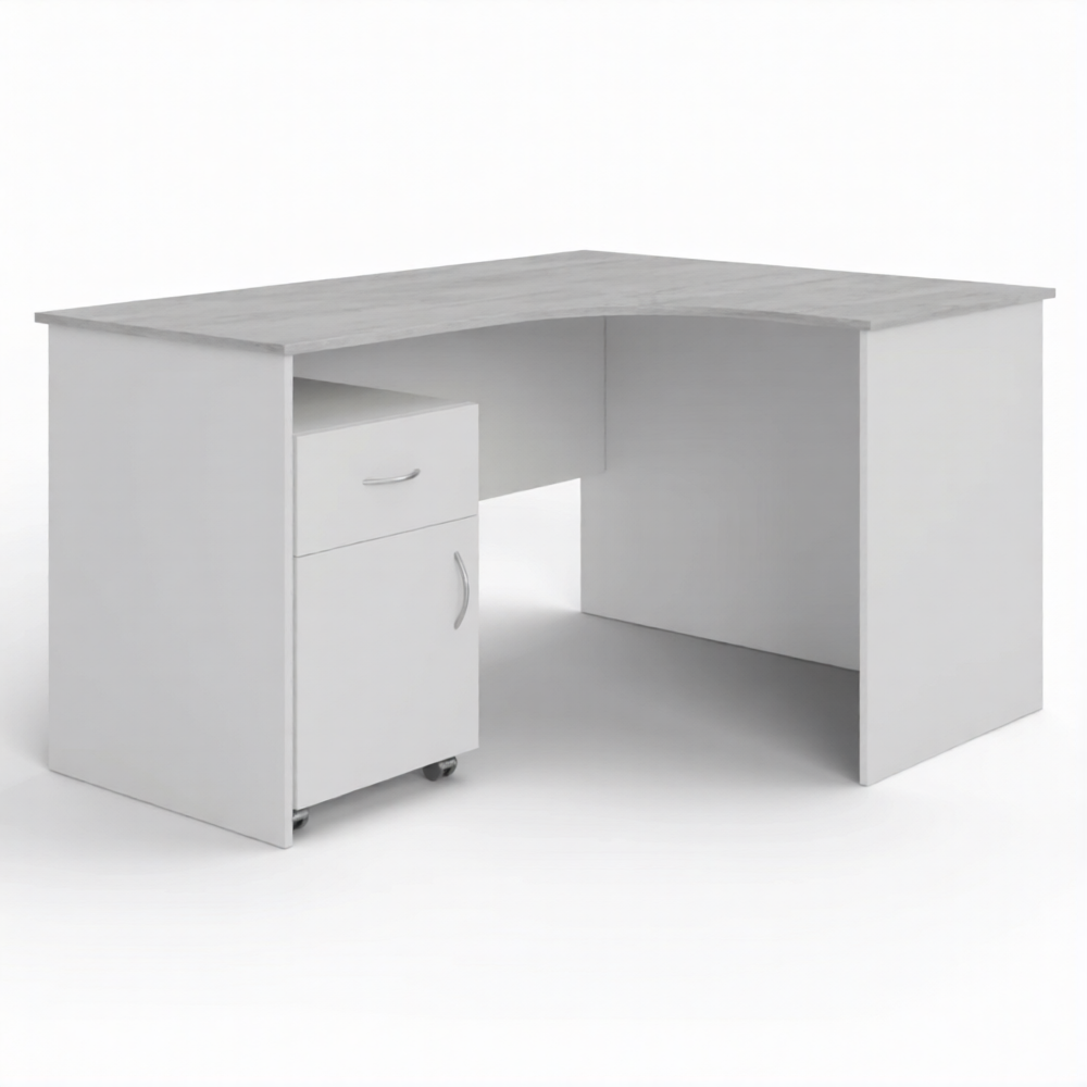 Стол рабочий угловой с тумбой подкатной СУ-1 правый (корпус ЛДСП белый, столеш. ЛДСП дуб канадский)