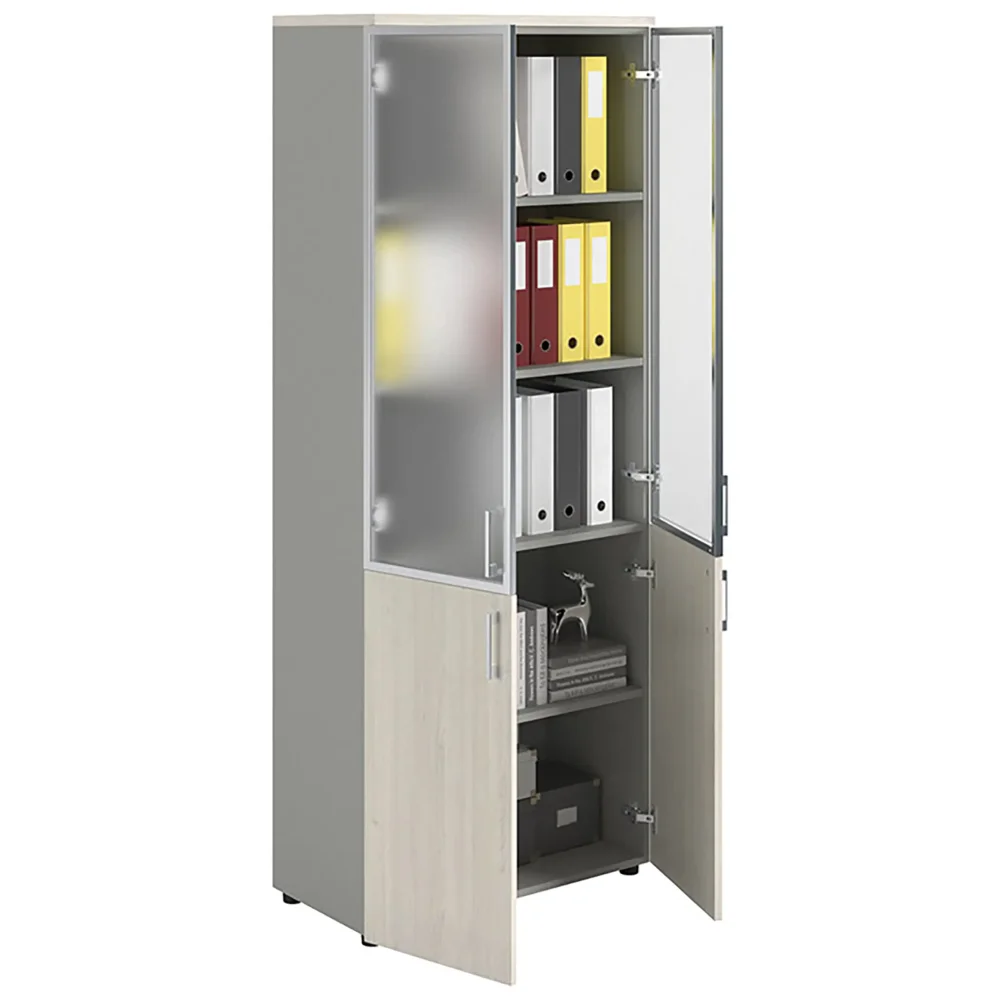 Шкаф NW 2080/2G со стеклом белое дерево/серый