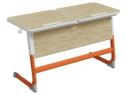 Стол 2-местный школьный 3-5 г/р "Логика" с раздельным наклоном столешницы 0-15° (дуб "Бардолино", м/к белый/оранжевый)