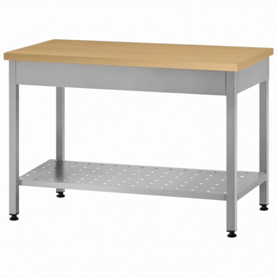 Стол кондитерский СПРп 860х1500х600 «Profi Inox», на 6-ти ногах, бук/40 (полка перфорация)