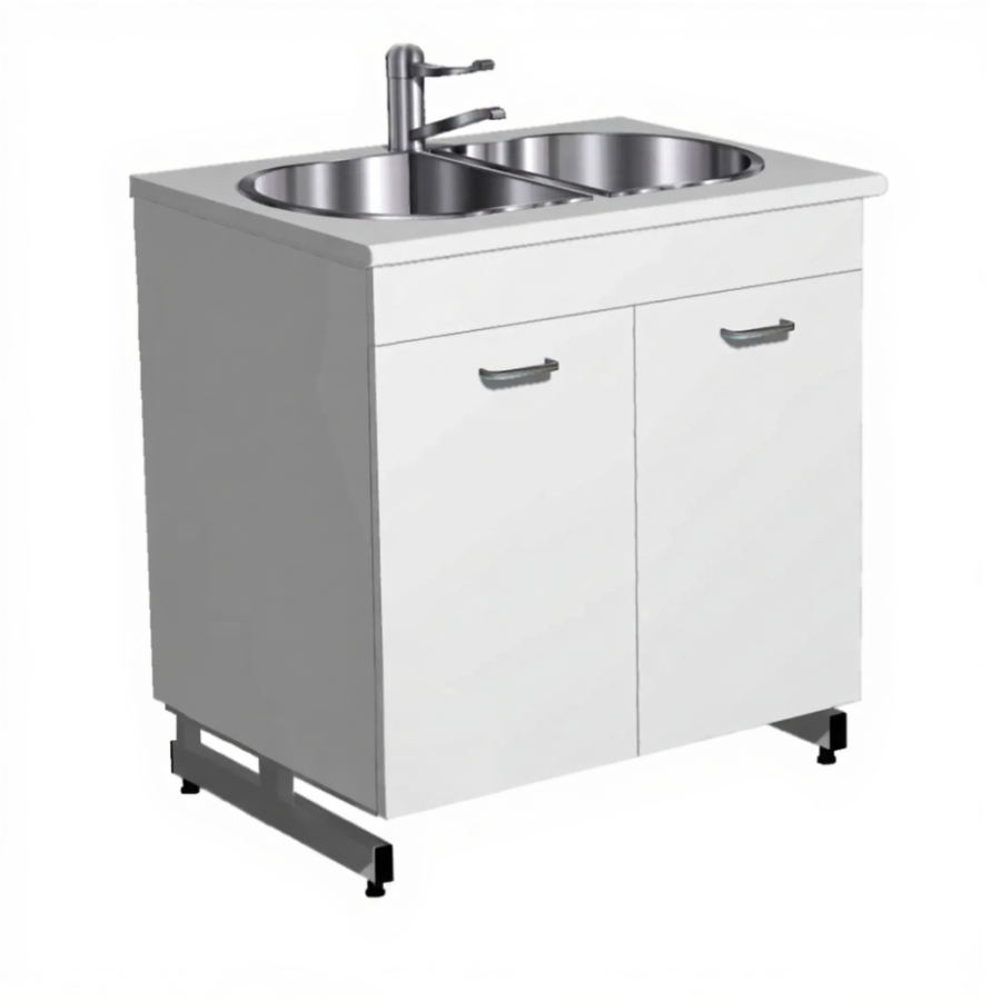 Стол-мойка СТм-205 «Премиум» 850 (корпус ЛДСП серый, столешница постформинг серый, каркас серый)