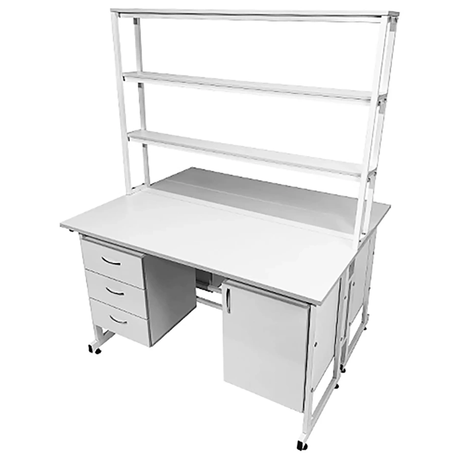Стол лабораторный островной с надстройкой Сло 22.024 (белый)