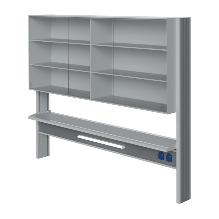 Технологический стеллаж со шкафом 750 мм для пристенного стола Mod. 1800 ТСПШ-75