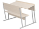 Парта-моноблок для аудиторий 2-местная со скамьей 6 г/р (дуб "Молочный", м/к серый, квадратная труба)