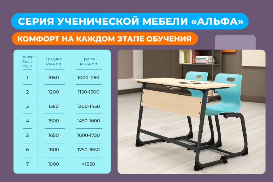 Cтол ученический берёза/антрацит  SHT-TN11/3-5